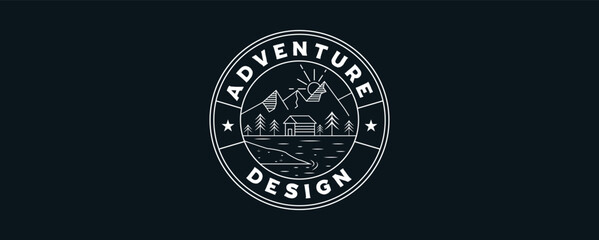 Fototapeta na wymiar Adventure logo design in emblem style. A logo design for camping. Travel logo template. Line art design.