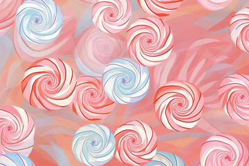 A bunch of swirly lollipops on a pink background. Generative AI.