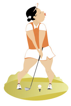 golfer woman orange outfit preparing to swing clip art preview