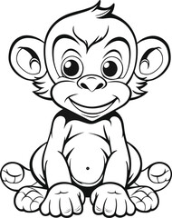 Obraz premium Chimpanzee, colouring book for kids, vector illustration