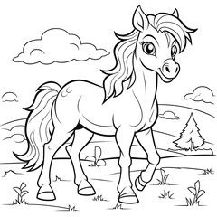 Horse, colouring book for kids, vector illustration