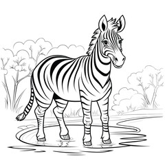 Fototapeta na wymiar Zebra , colouring book for kids, vector illustration