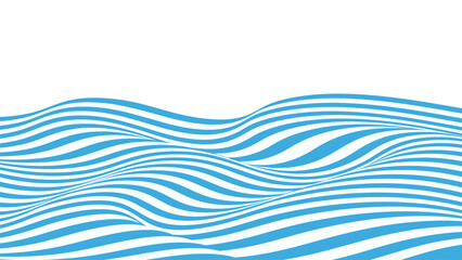 Wave of optical illusion. Abstract blue and white lines and stripes.Horizontal pattern or background with wavy distortion effect. - obrazy, fototapety, plakaty