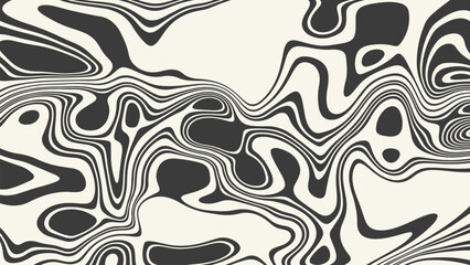 Abstract wave vector background. Liquid wavy lines. Stylized black and white illusion. Modern graphic art.