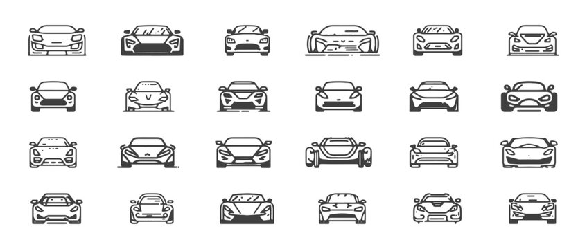 Big set of isolated sport car vector icons. Trendy beat signs for website, apps and UI. Isolated on white background.