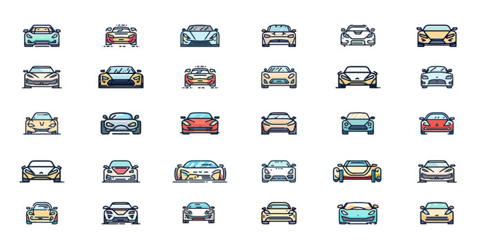 Big set of isolated sport car vector colored icons. Trendy beat signs for website, apps and UI. Isolated on white background.