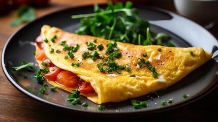 Omelet with green onions and tomatoes, Omelet for breakfast, Generative AI
