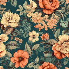 Deurstickers Vintage Floral and Flowers Seamless Pattern for fabric, paper, print, digital. Generative AI © CreatiStark