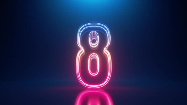 3d VJ loop motion. Top ten countdown animation. Neon numbers from 10 to 1, spin and rotate, glow in the dark