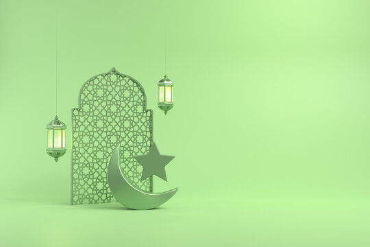 Islamic background in high quality render image with soft green color, use for greeting card, banner, landing page, etc.