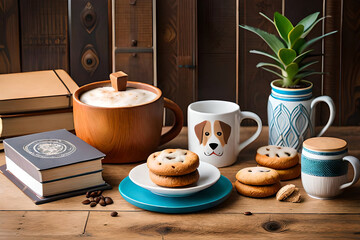 dog-themed mugs, a dog-shaped cookie jar, and a dog lover's book collection