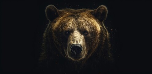 An illustration, closeup of a fierce bear on dark background. Ideal use for advertisement, banner, poster, wallpaper, decorative, illustration, marketing
