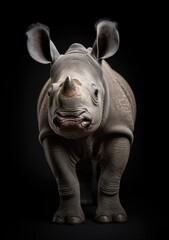 Fototapeta na wymiar Portrait of a young african rhino on a grey background. Use for wallpaper, poster, calendar, children's book, illustration, decorative