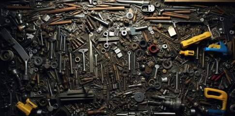 Wrench tightens bolt in steel billet. Spanner, bolt, screw and nuts. created with Generative AI technology
