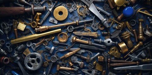 Wrench tightens bolt in steel billet. Spanner, bolt, screw and nuts. created with Generative AI technology