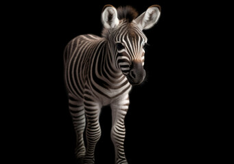 Portrait of a young zebra with orange studio shots background. Ideal use for banner, poster, wallpaper, children's book, copy-space, advertisement