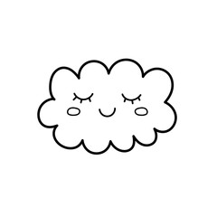 Outline cute cloud icon isolated on white background. Linear happy cloud character for coloring. Vector illustration