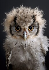 Obraz premium Portrait of a young small, cute owl poses Infront of camera.