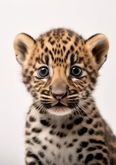 Fototapeta na wymiar Closeup portrait of a young jaguar baby on a white background