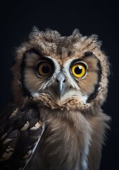 Obraz premium Closeup of eagle owl cub portrait on dark background