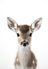 Portrait of a young reindeer on white background, an illustration of cute and beautiful wild animals