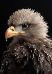 Portrait of a young eagle baby on grey background, an illustration of beautiful wild animals