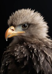 Obraz premium Portrait of a young eagle baby on grey background, an illustration of beautiful wild animals