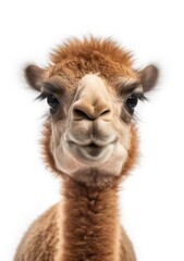 Adorable, cute portrait of young camel baby on a white background, an illustration of small wild animals