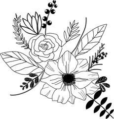 Bouquet di fiori nero, illustrazione vettoriale