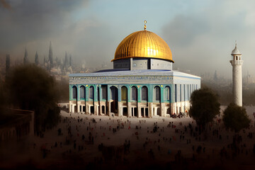 Al-Aqsa Mosque, Dome of the Rock, Jerusalem Old City, 
Generative AI - obrazy, fototapety, plakaty