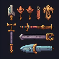 2D Art Collection of Legendary Weapons in RPG Fantasy