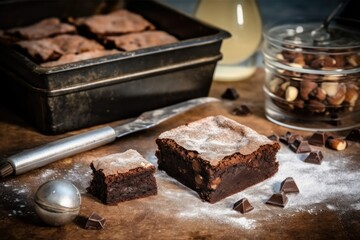 make brownies with almond topping slice and stuff food photography