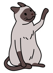 Siamese cat with heart-shape nose sitting and raising a paw