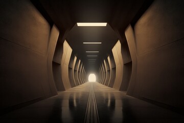 Fototapeta premium Futuristic underground corridor with colorful lights Generative AI