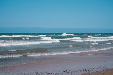 North sea shore landscape West Coast in Denmark. Nature, environmental conservation, ecotourism.