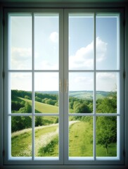 Fototapeta na wymiar Modern residential window and trees and sky behind created with Generative AI technology