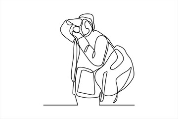 continuous line illustration of photographer taking a picture