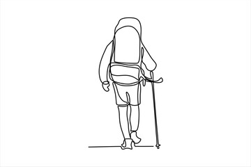 continuous line illustration of a mountain climber