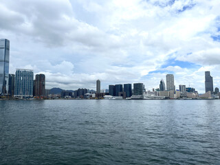 sea view, city skyline in Hong Kong during cloudy day