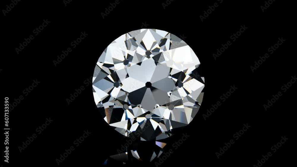 Wall mural antique old european cut diamond rotating on black background. seamless loop 3d animation