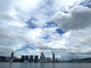 sea view, city skyline in Hong Kong during cloudy day