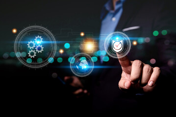 businessman hand point on trust virtual