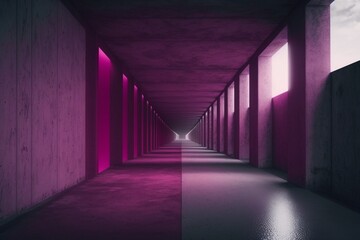 Fototapeta premium Futuristic underground corridor with colorful lights Generative AI