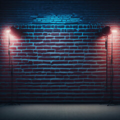  Dance Party Night Club Stage Podium Closeup Brick Wall With Neon Tube Lights Retro Mood Generative Ai