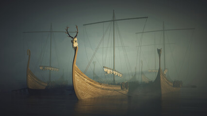 Viking Ships in the Fog
