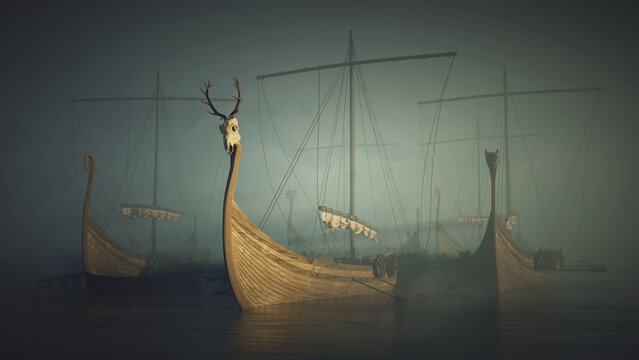 Viking Ships in the Fog