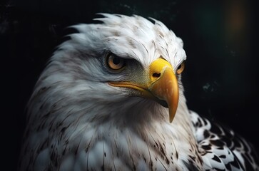 Fototapeta premium Portrait of a white-headed eagle, white head, yellow beak, looking at the camera. Generative AI