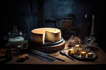 Fototapeta na wymiar make cheesecake in front modern oven and stuff food photography