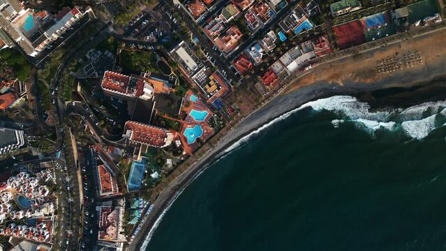 coast, beaches and ocean, hotels by ocean, south Tenerife, Canary island aerial