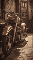 Nostalgic Egyptian Motorcycle: Vintage Elegance in Sepia Tones, Created using Generative AI